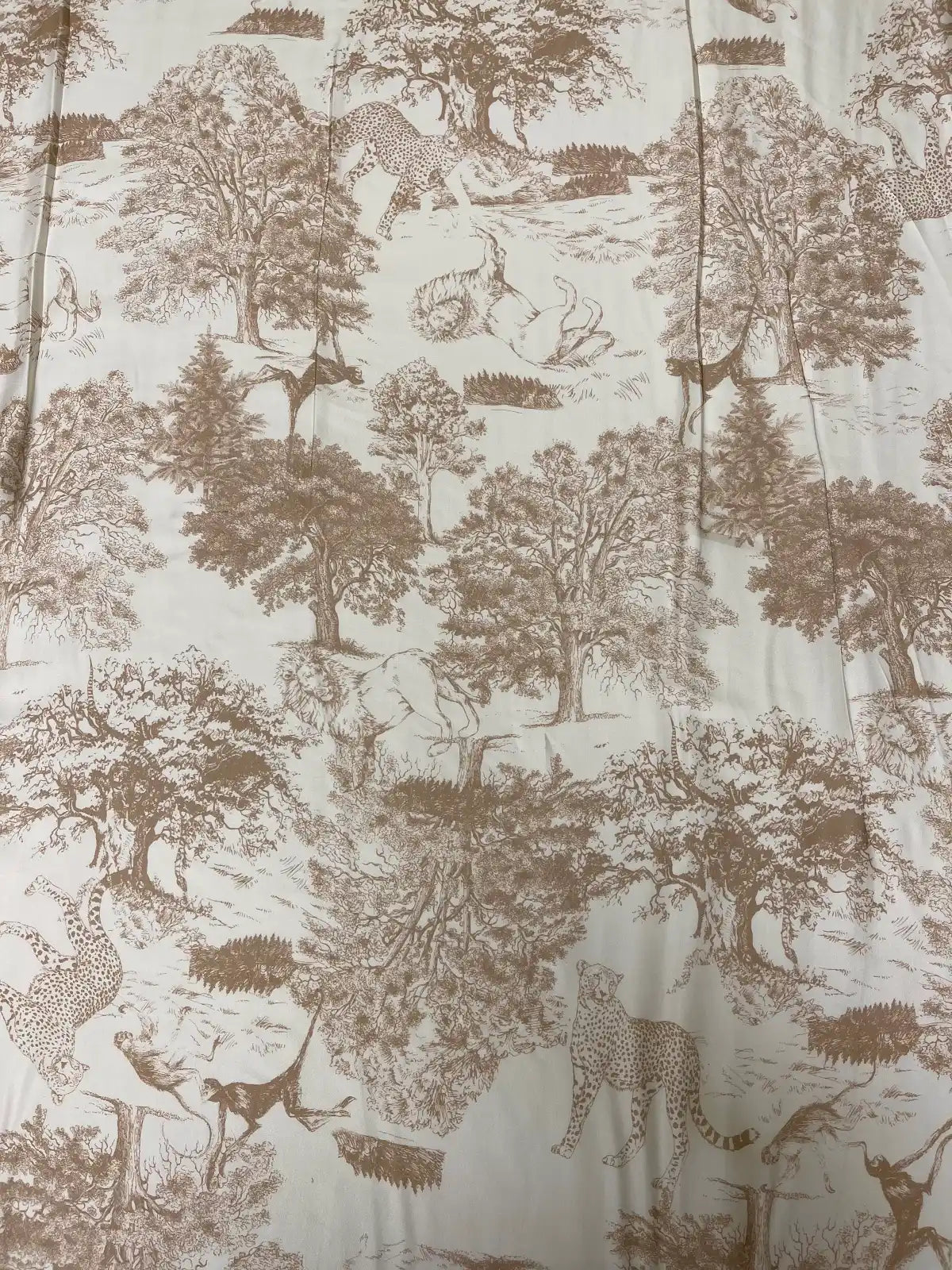 Brown and White Nature Toile Print with Stripe Border | Viscose| | Made in Italy