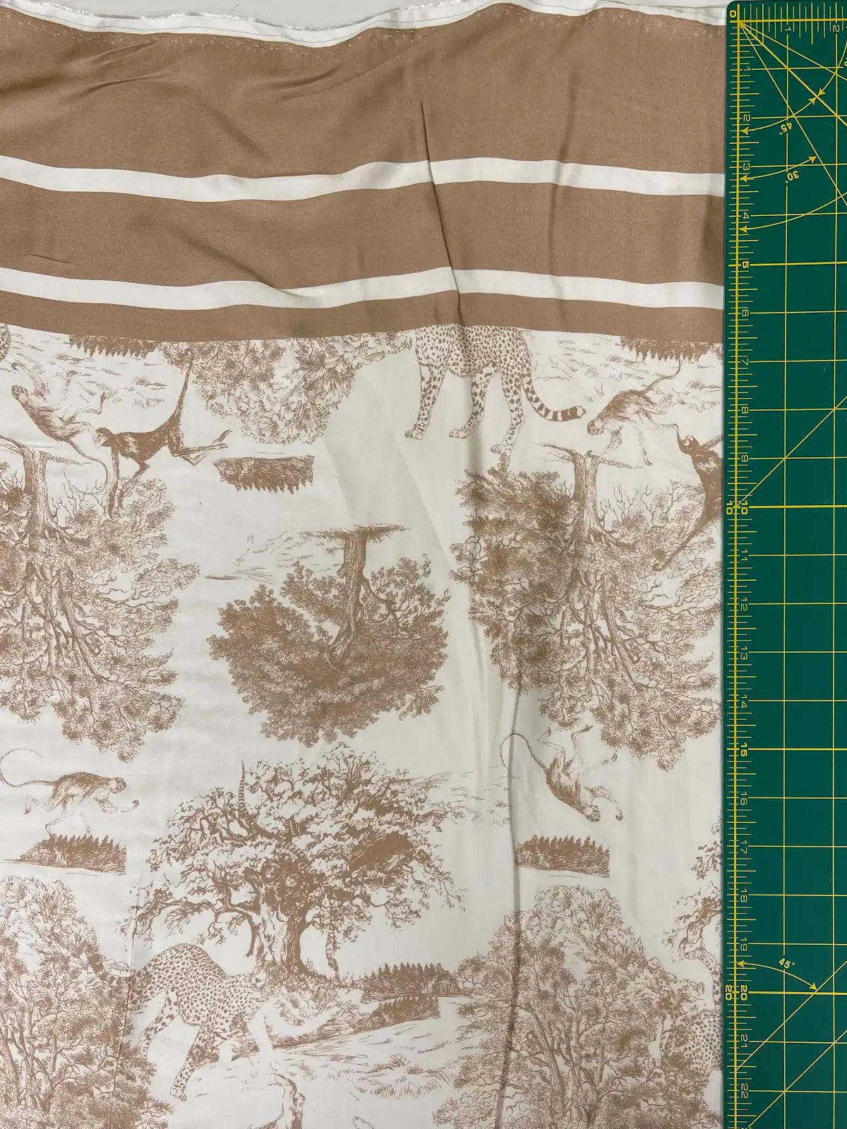 Brown and White Nature Toile Print with Stripe Border | Viscose| | Made in Italy