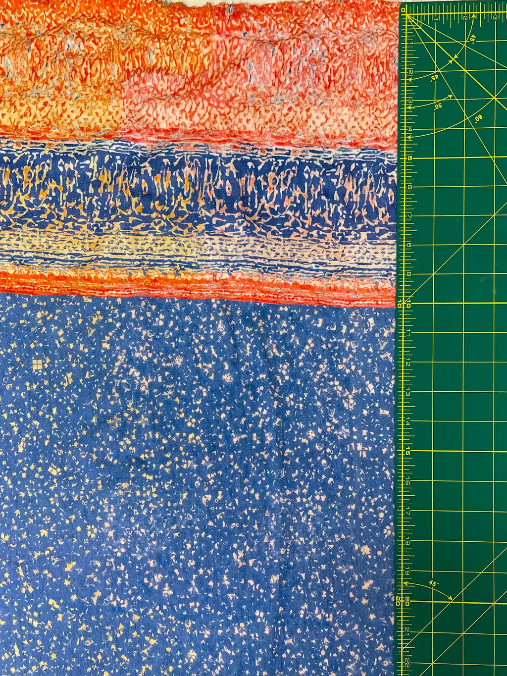 Blue Speckled Print with Orange Border Stripe | Viscose | Made in Italy