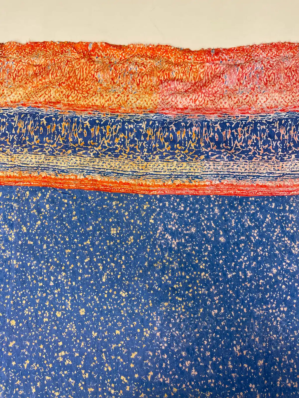 Blue Speckled Print with Orange Border Stripe | Viscose | Made in Italy