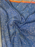 Blue Speckled Print with Orange Border Stripe | Viscose | Made in Italy