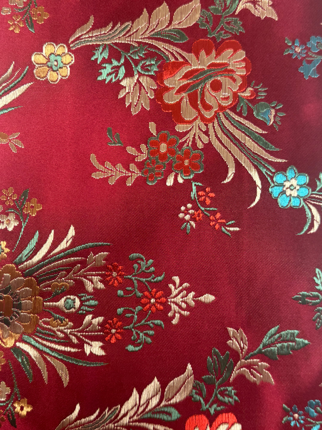 Embroidered Satin Floral in Red | Satin