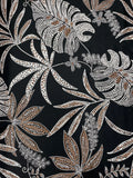Tan Leaf Print on Black | Viscose Made in Italy