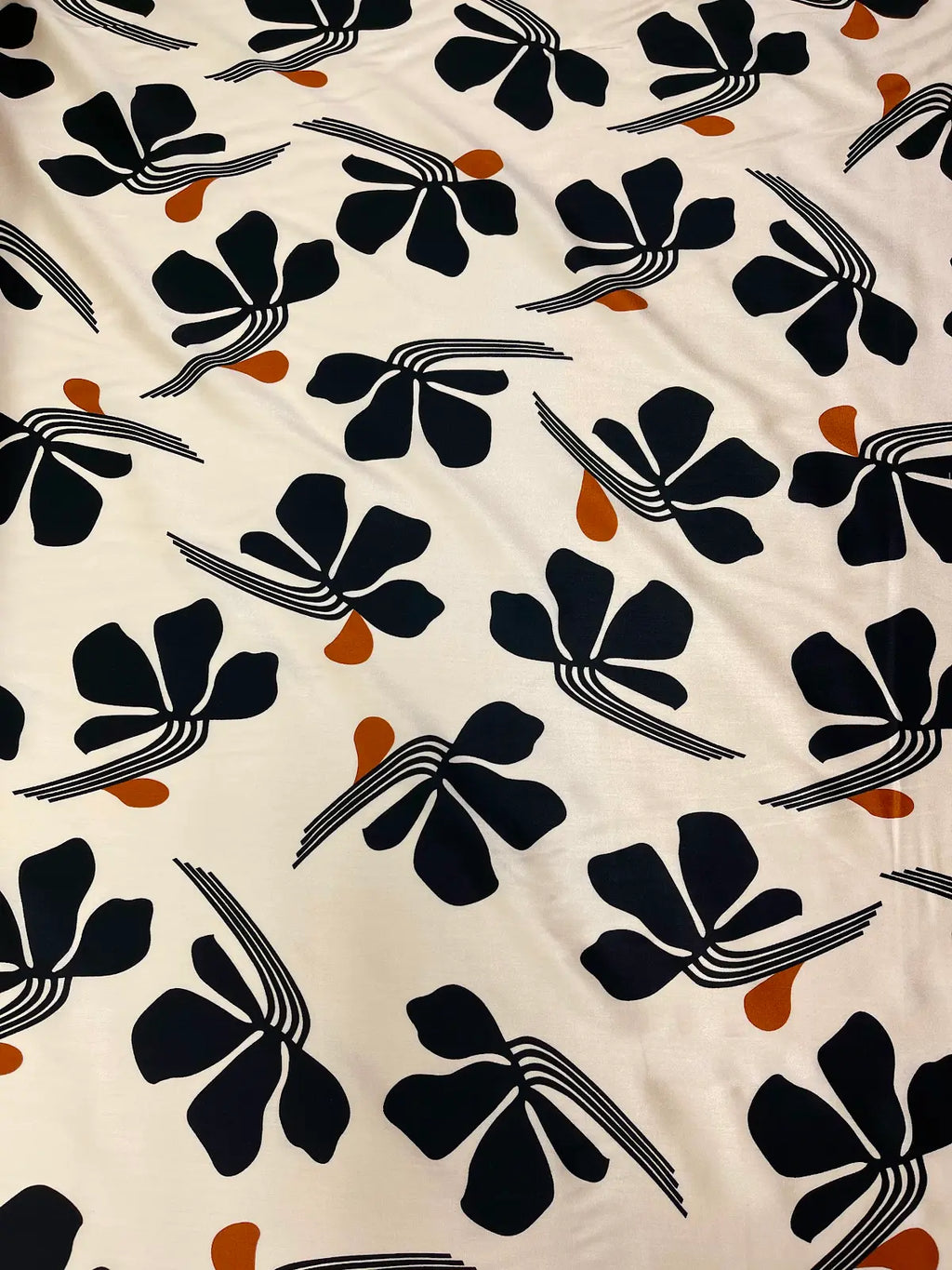Black and Orange Floral on Cream | Viscose | Made in Italy