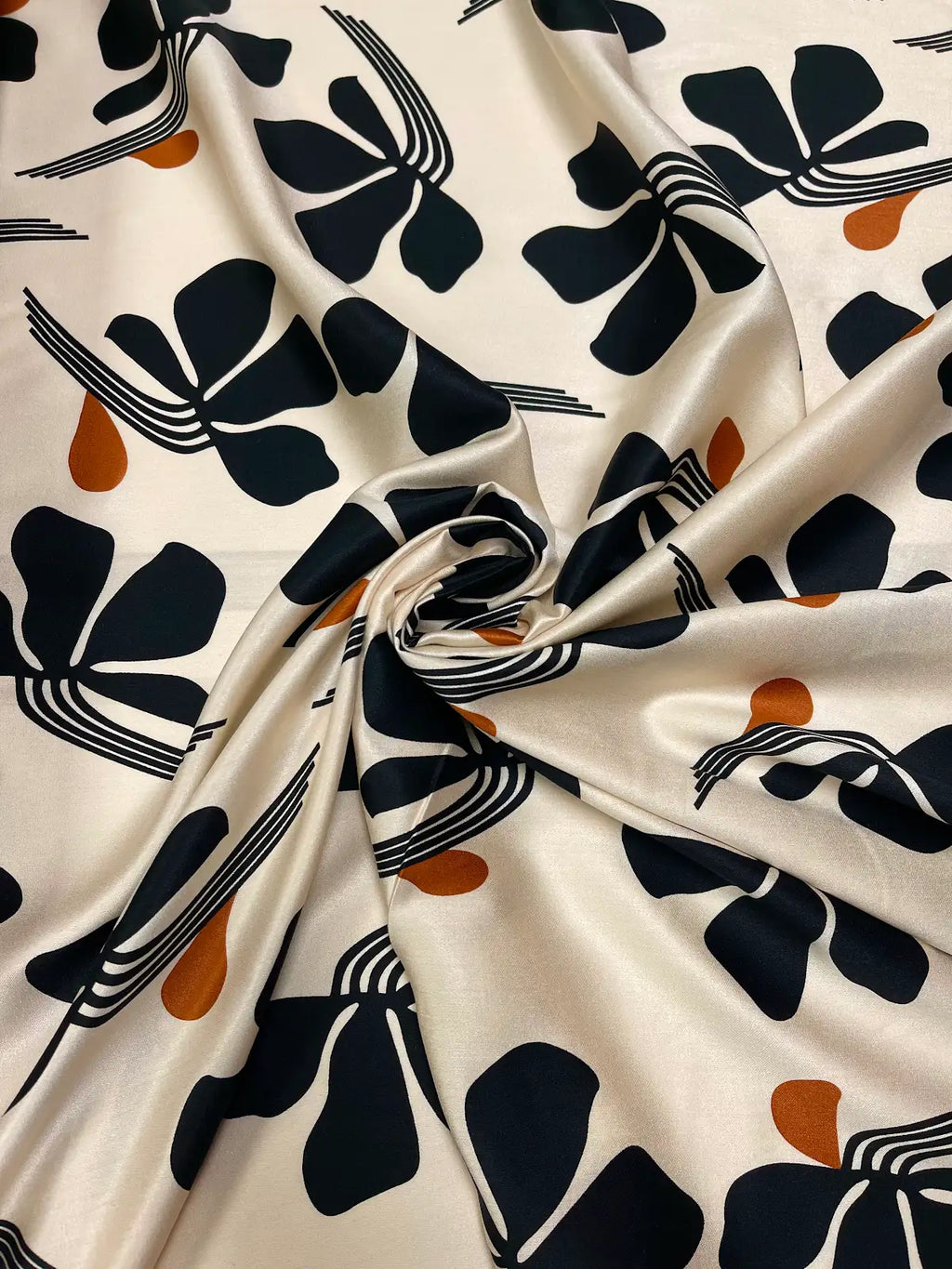 Black and Orange Floral on Cream | Viscose | Made in Italy