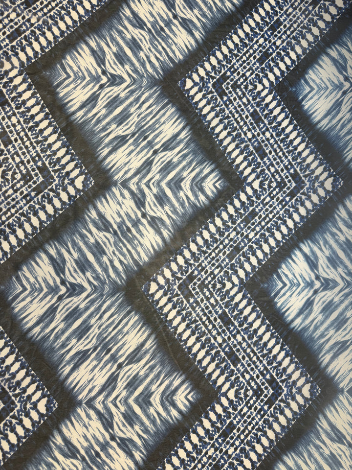 White with blue geometric patterns | Chiffon