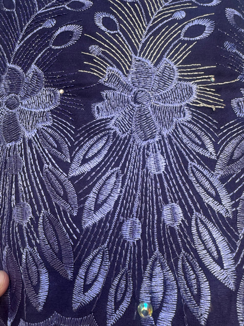 African Lace Purple with Blue Flowers | Lace