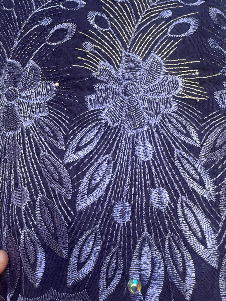 African Lace Purple with Blue Flowers | Lace