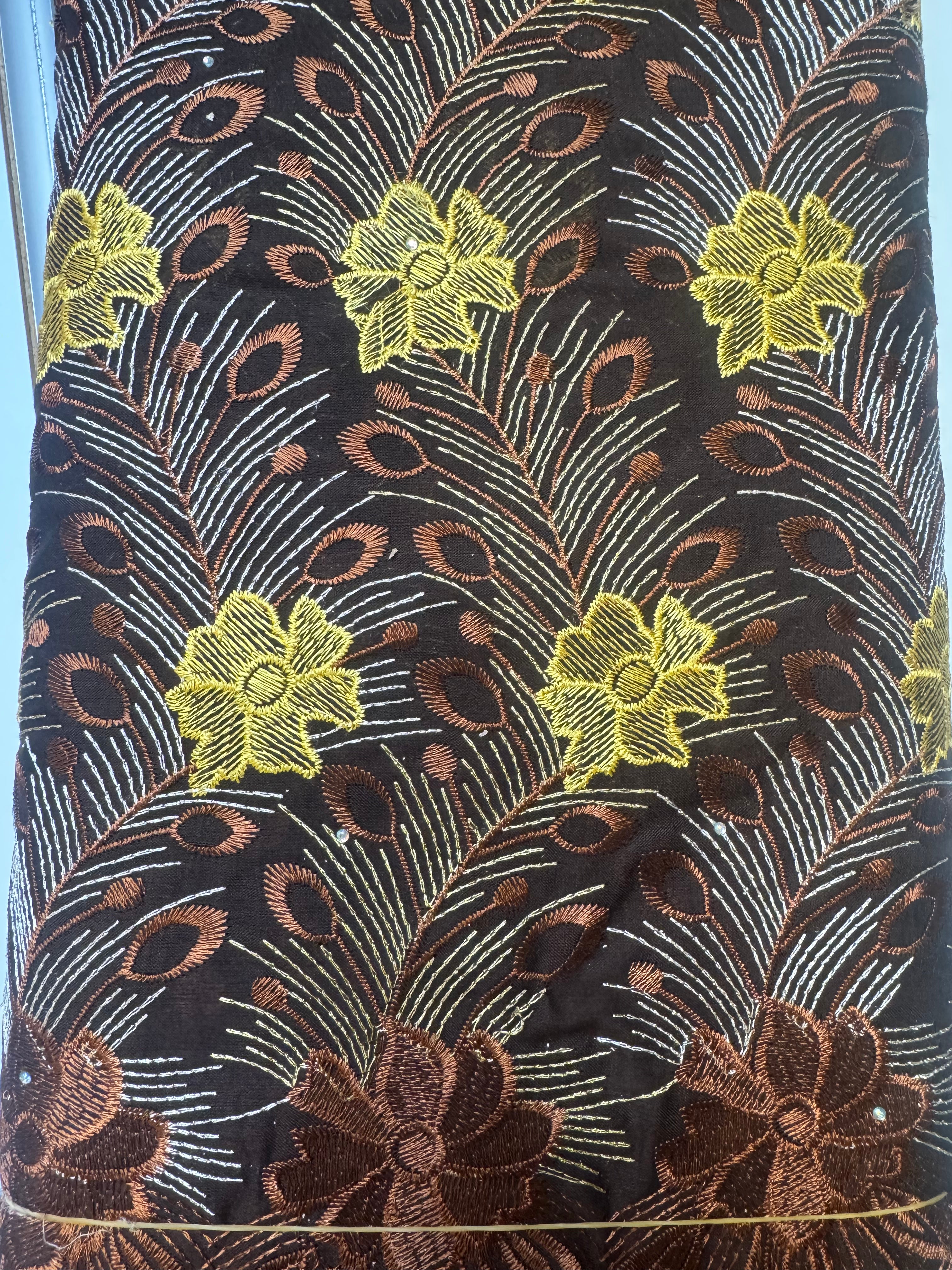 Brown with Yellow Flowers | African Lace