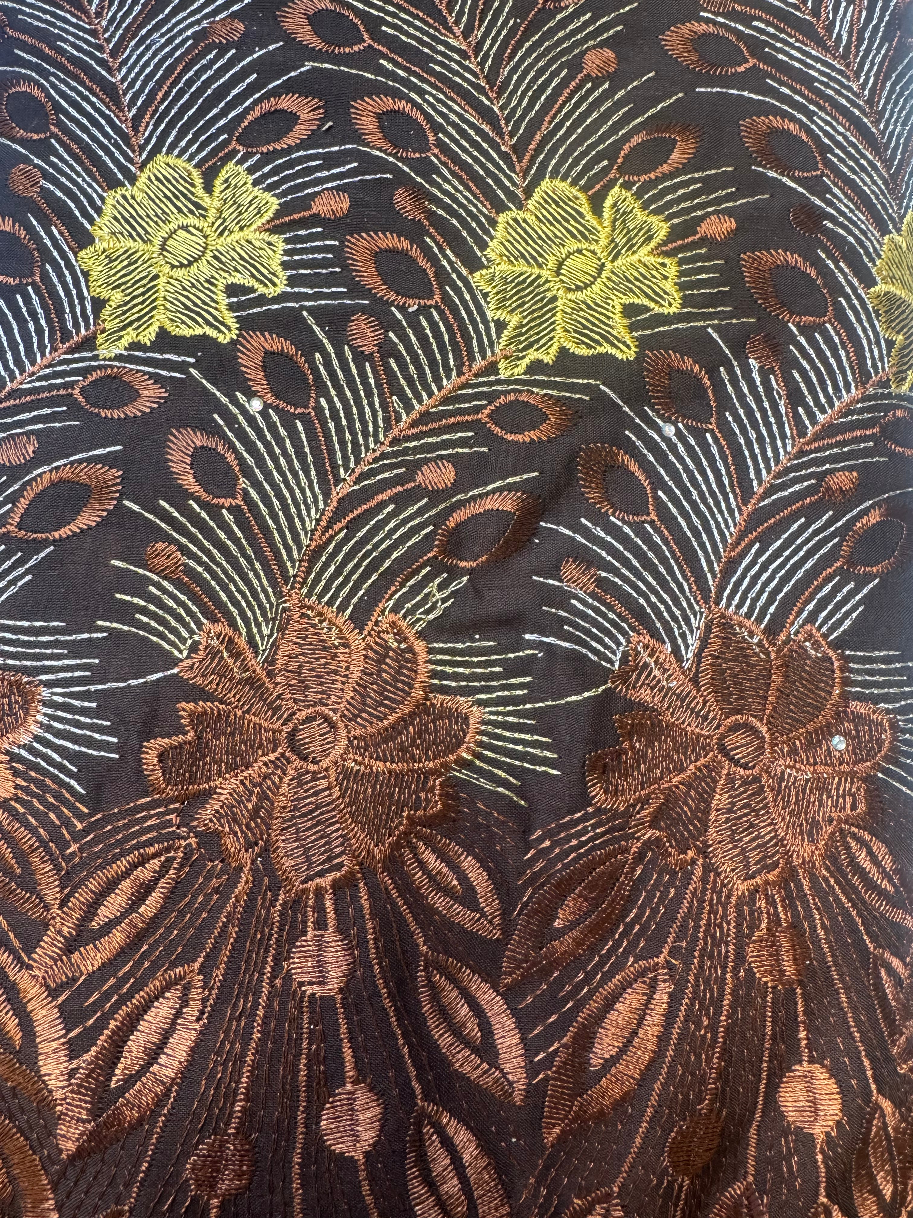Brown with Yellow Flowers | African Lace