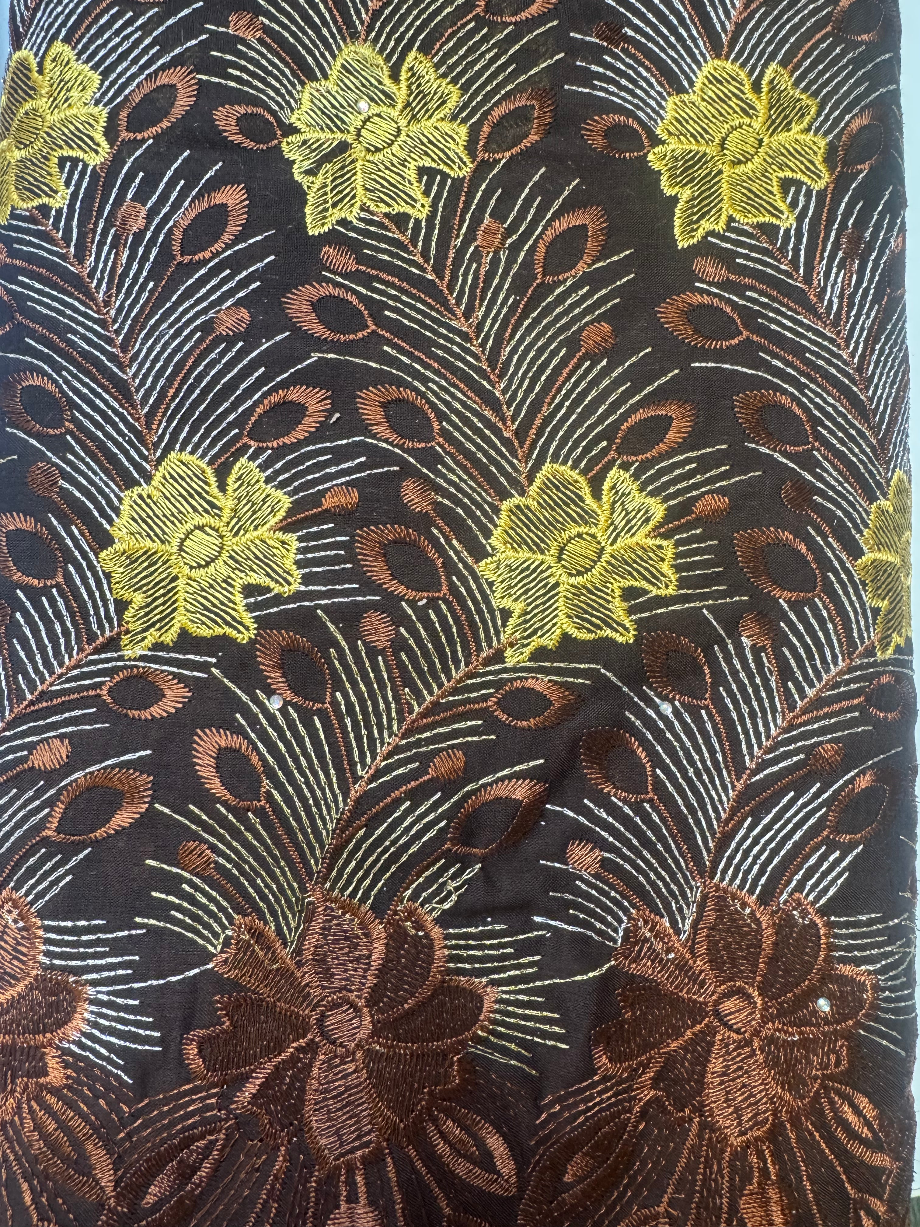 Brown with Yellow Flowers | African Lace