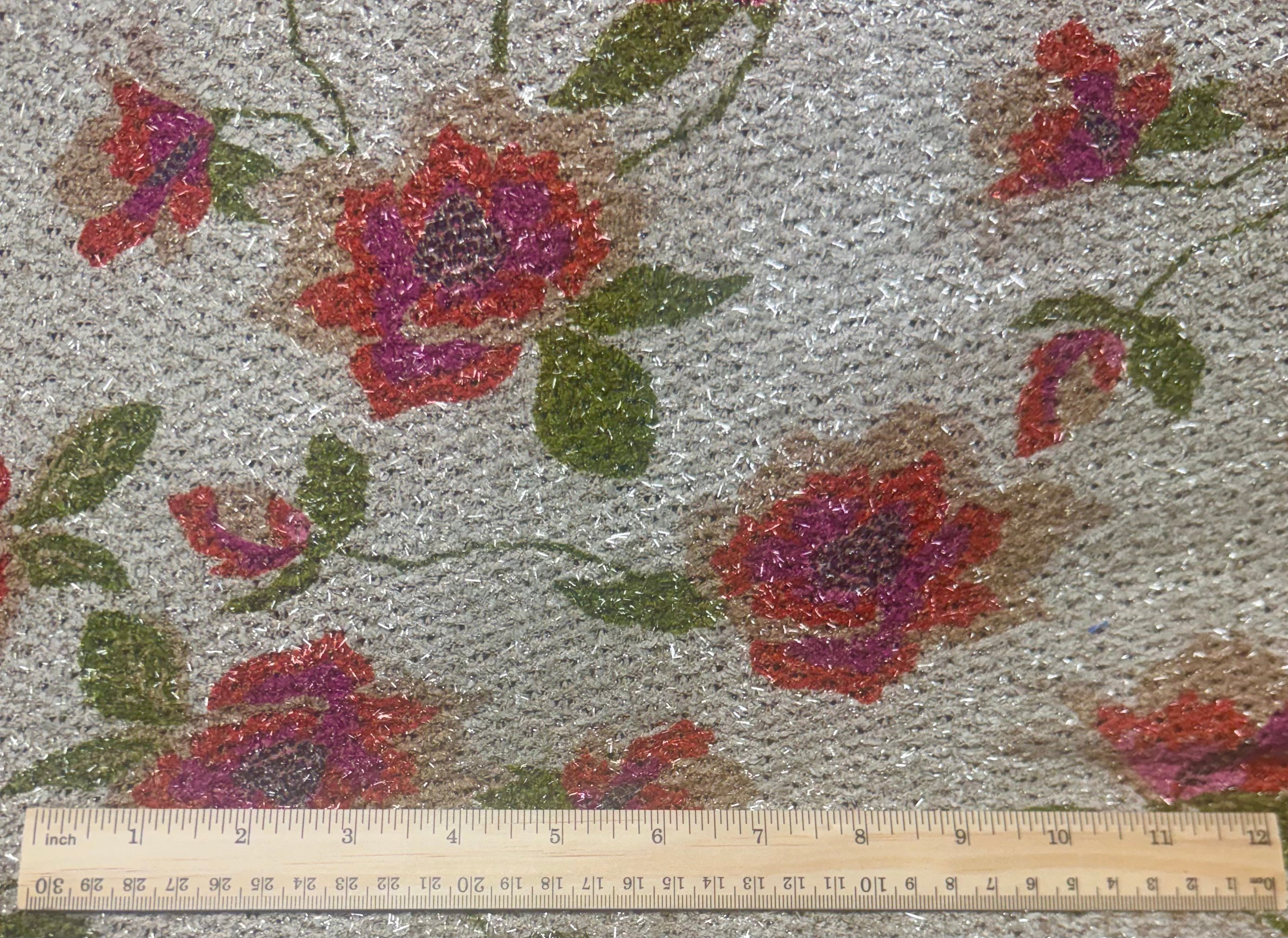 Cream with Red floral | Designer | Woven | Made in Italy
