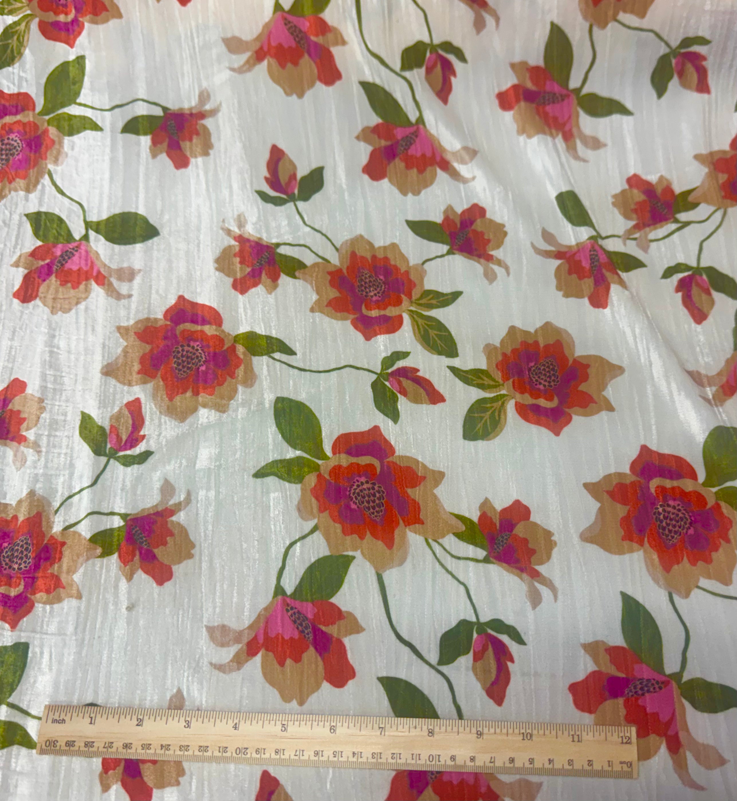 Viscose Blend Cream Fine Velvet with Orange/Red Floral | Viscose Blend | Made in Italy