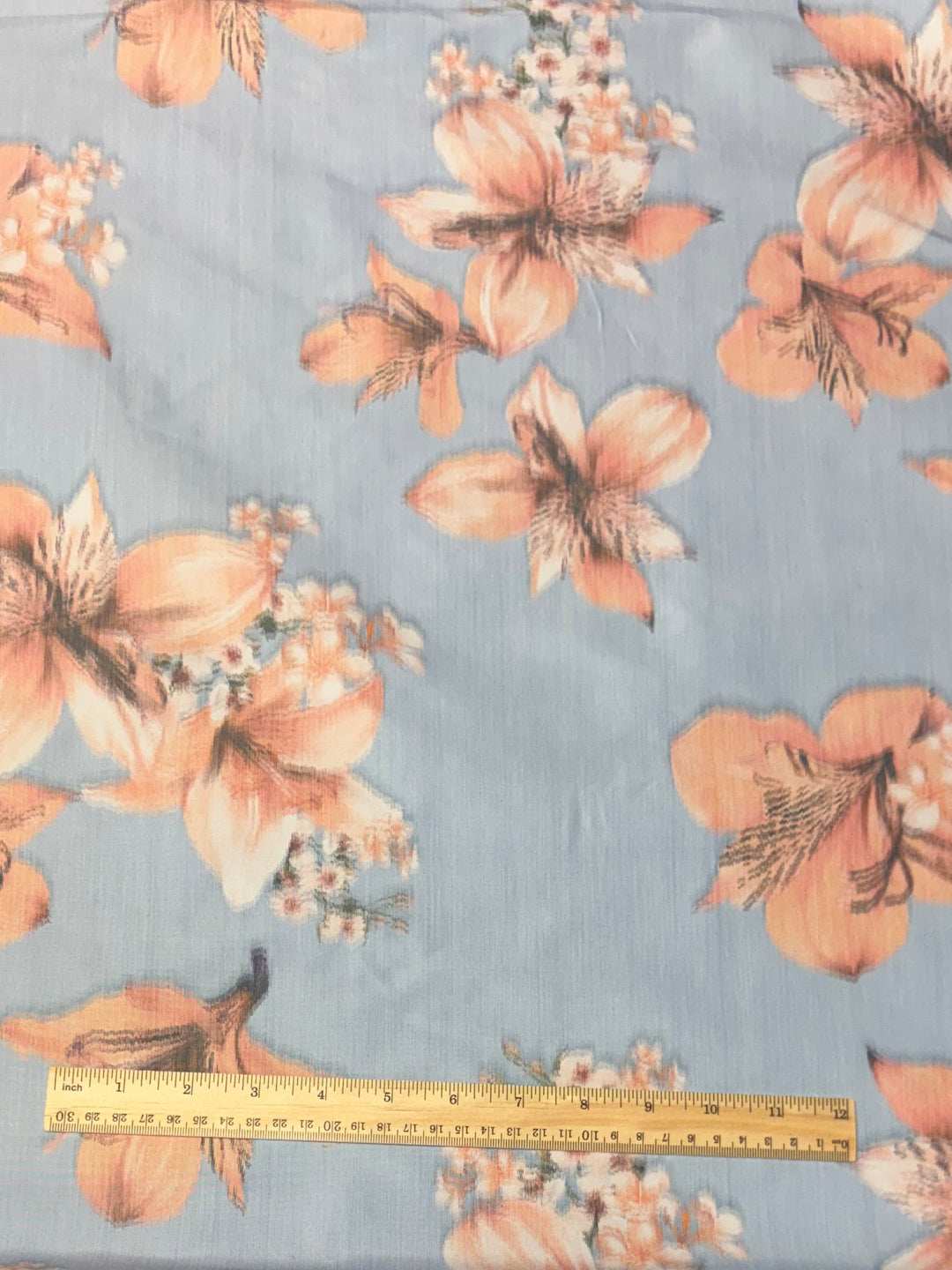 Blue with Pink Floral | Chine Poly Fabric | Made in Italy