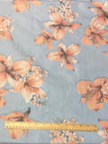 Blue with Pink Floral | Chine Poly Fabric | Made in Italy