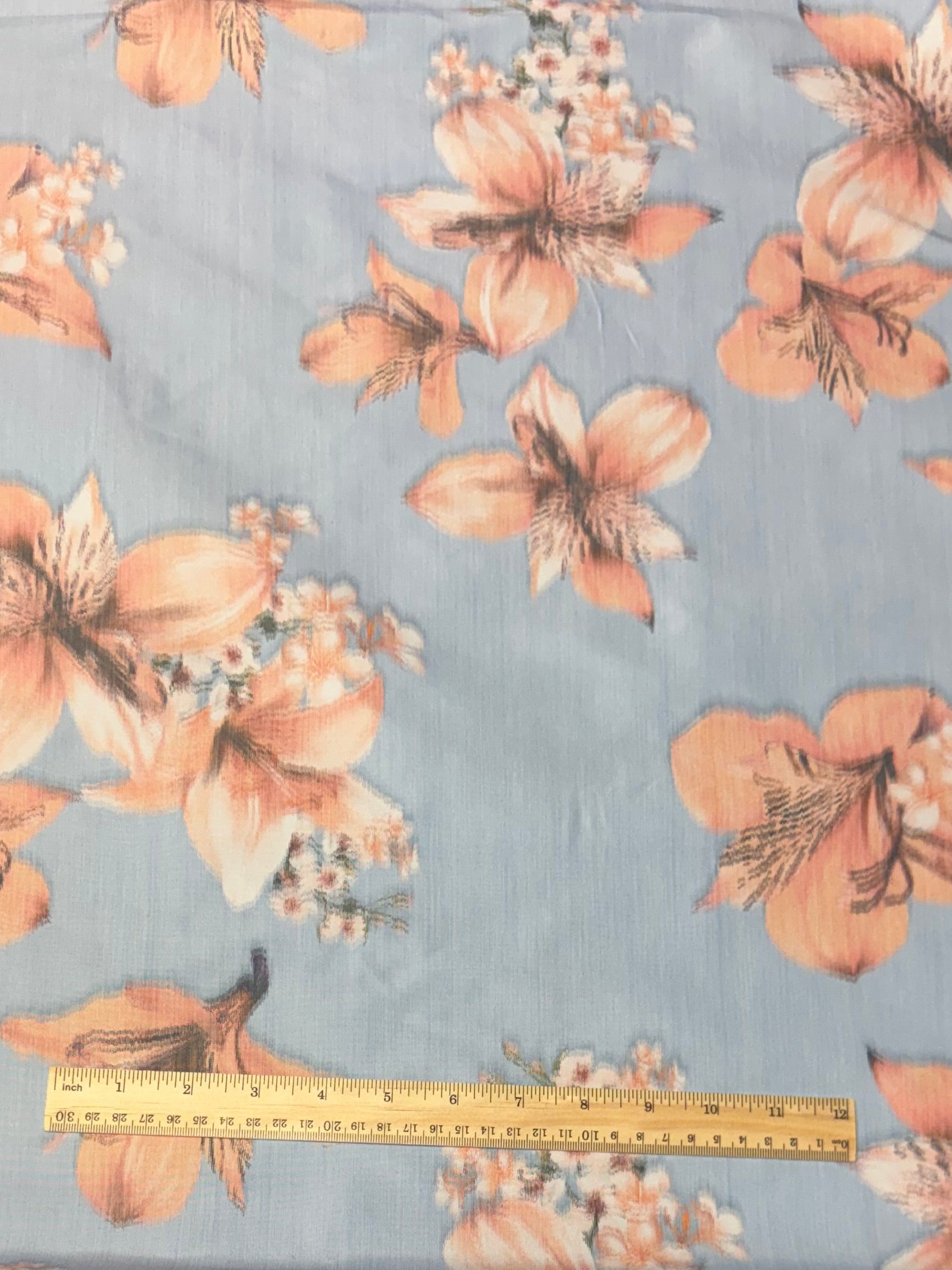 Blue with Pink Floral | Chine Poly Fabric | Made in Italy