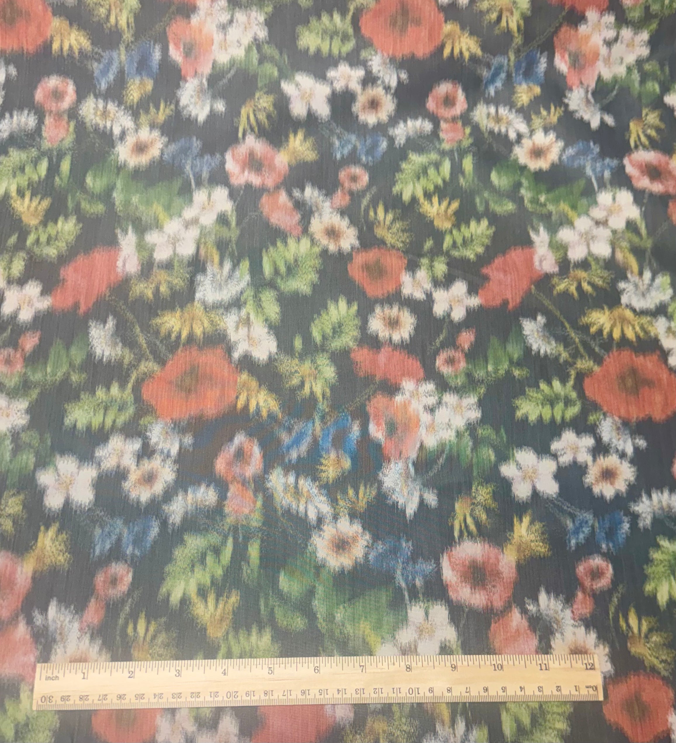 Multi Color Florals in Dark | Chine Poly Fabric | Made in Italy