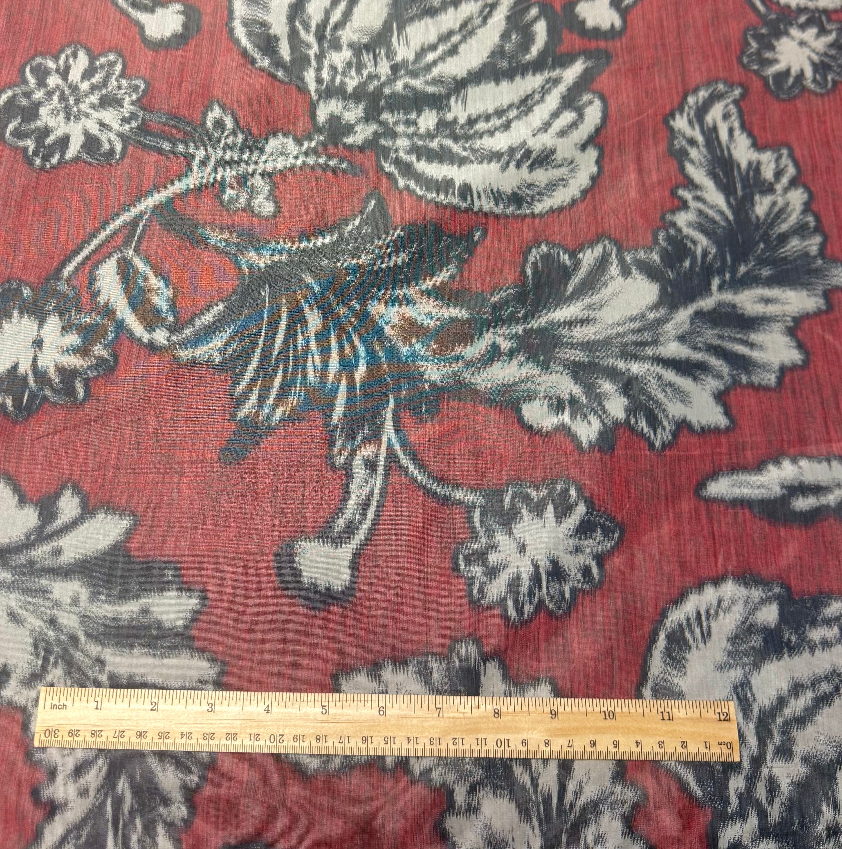 Red Floral | Chine Poly Fabric| Made in Italy