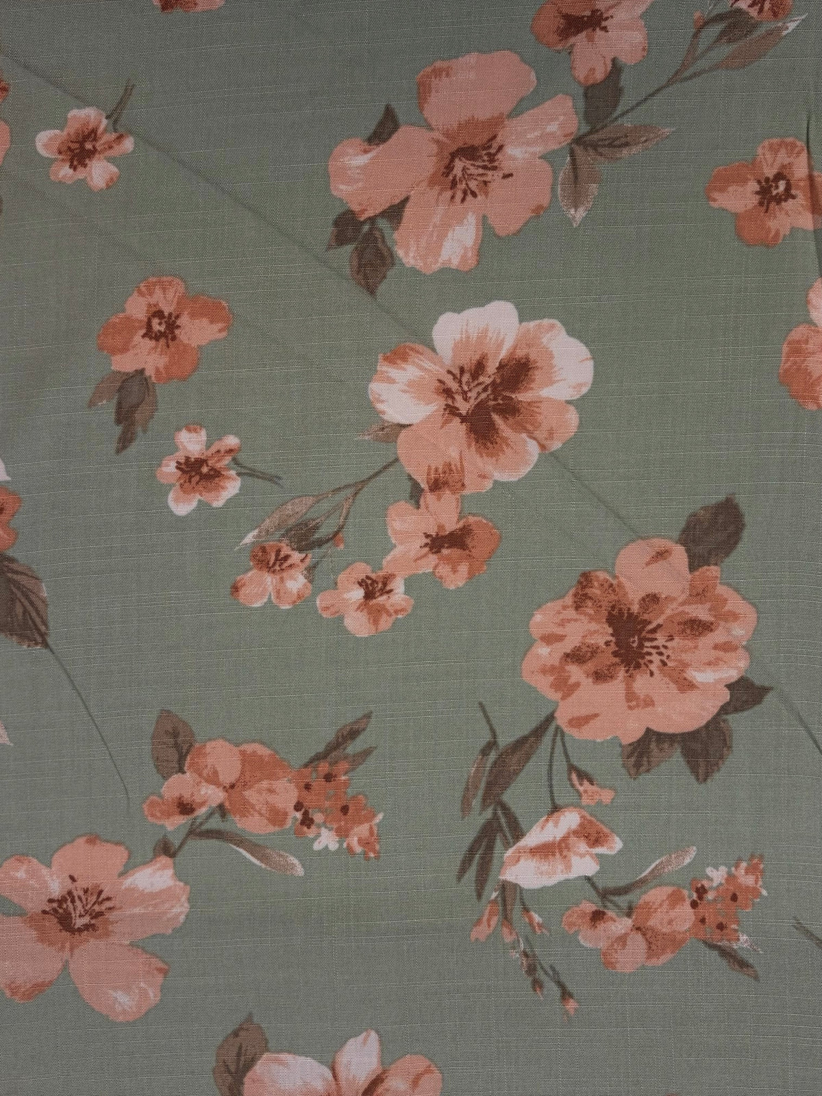 Pink Florals on Green | Rayon Linen Blend