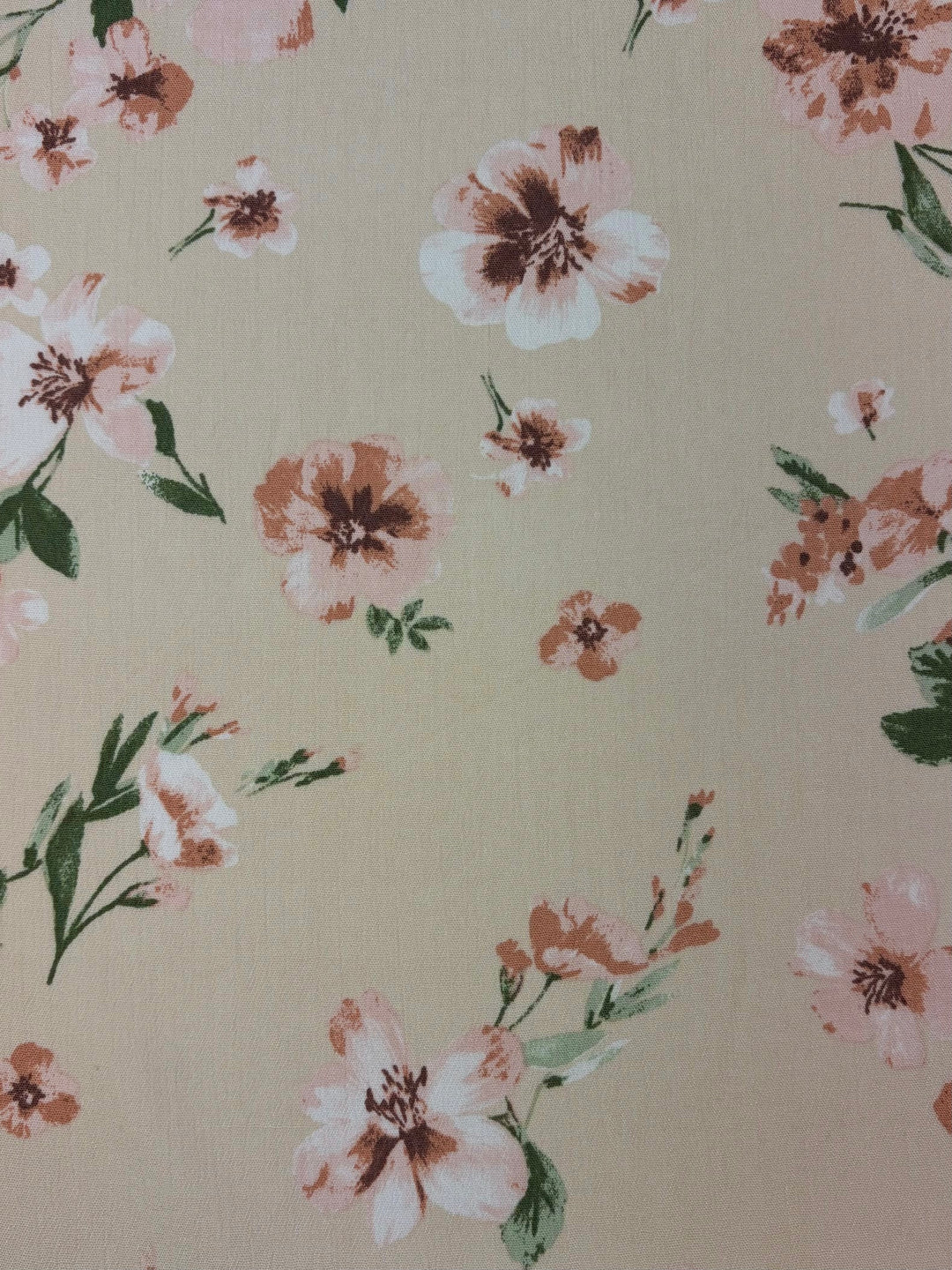 Pink Florals on Cream | Rayon Crepe Taupe