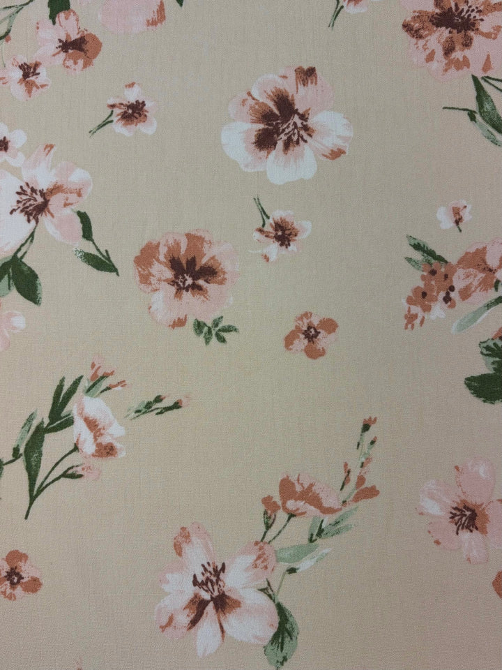 Pink Florals on Cream | Rayon Crepe Taupe