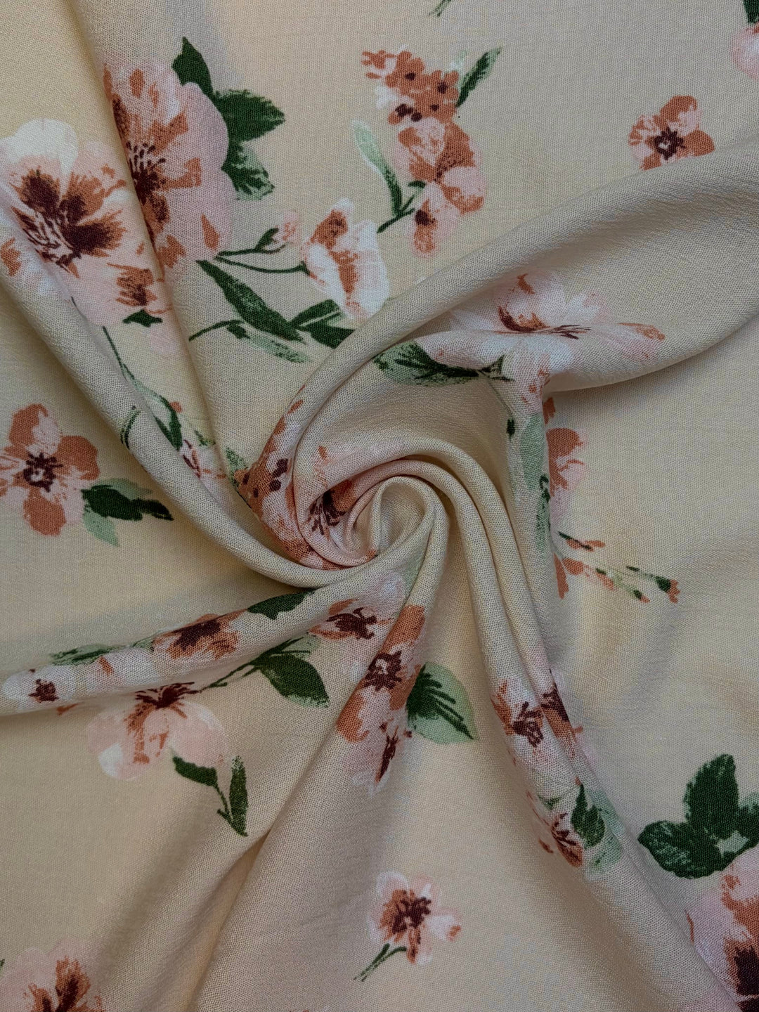 Pink Florals on Cream | Rayon Crepe Taupe