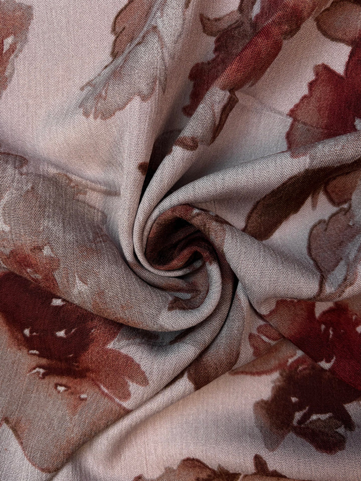Dark Red Floral on Neutral | Rayon Crinkle