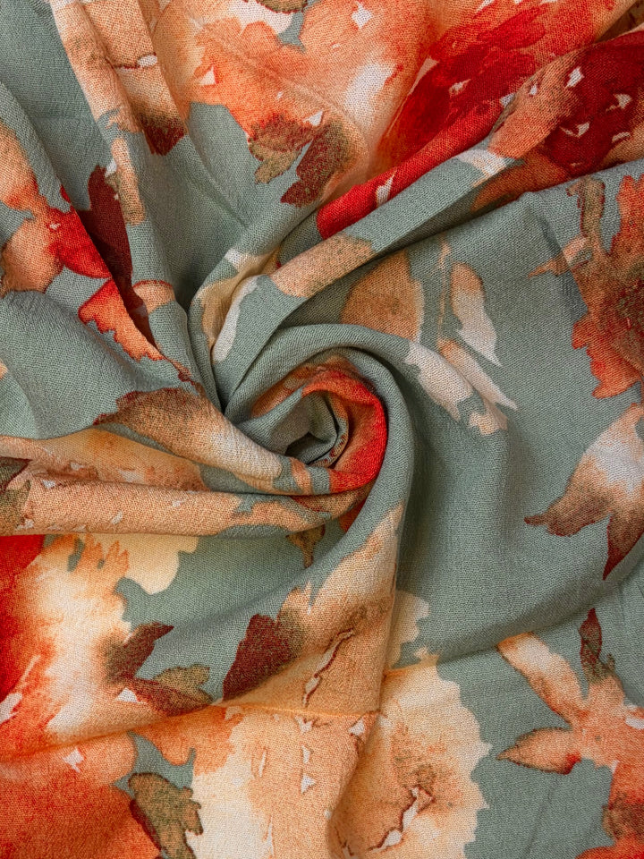 Rose Floral on Laurel Green | Rayon Crinkle