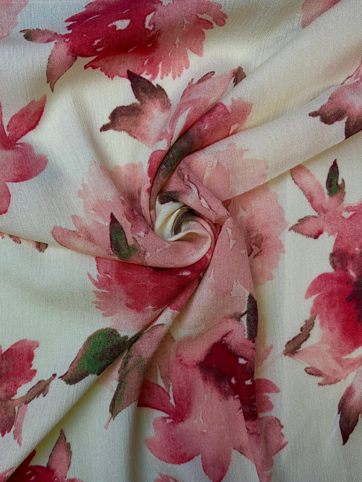 Rose Dust Floral on White | Rayon Crinkle
