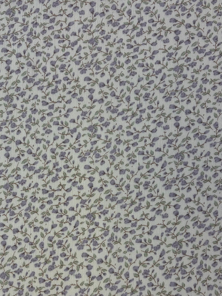 Lilac Ditsy Floral on White | Rayon Crinkle