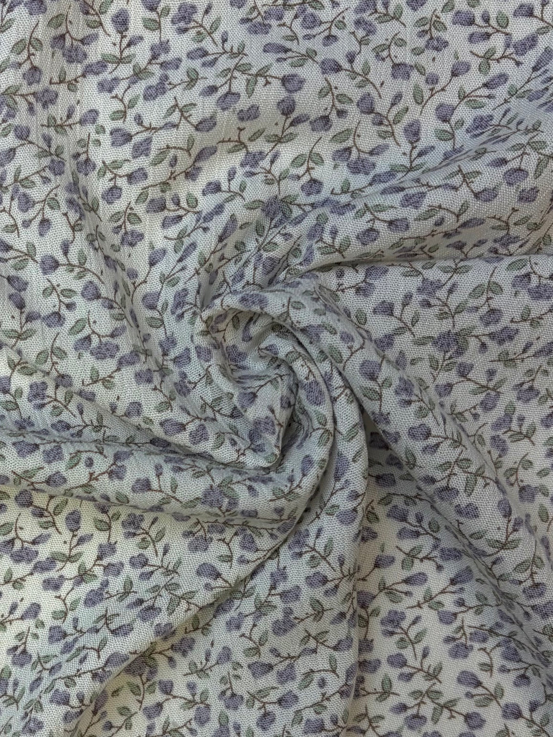 Lilac Ditsy Floral on White | Rayon Crinkle