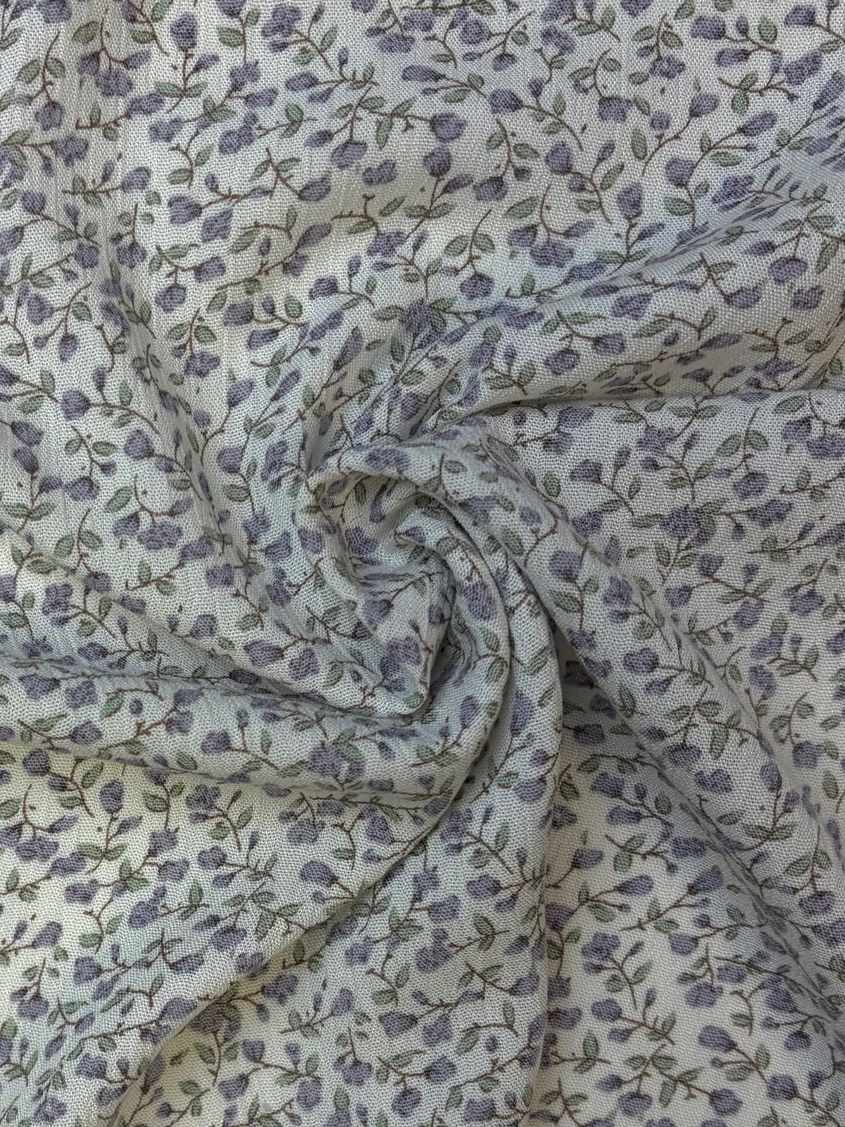 Lilac Ditsy Floral on White | Rayon Crinkle