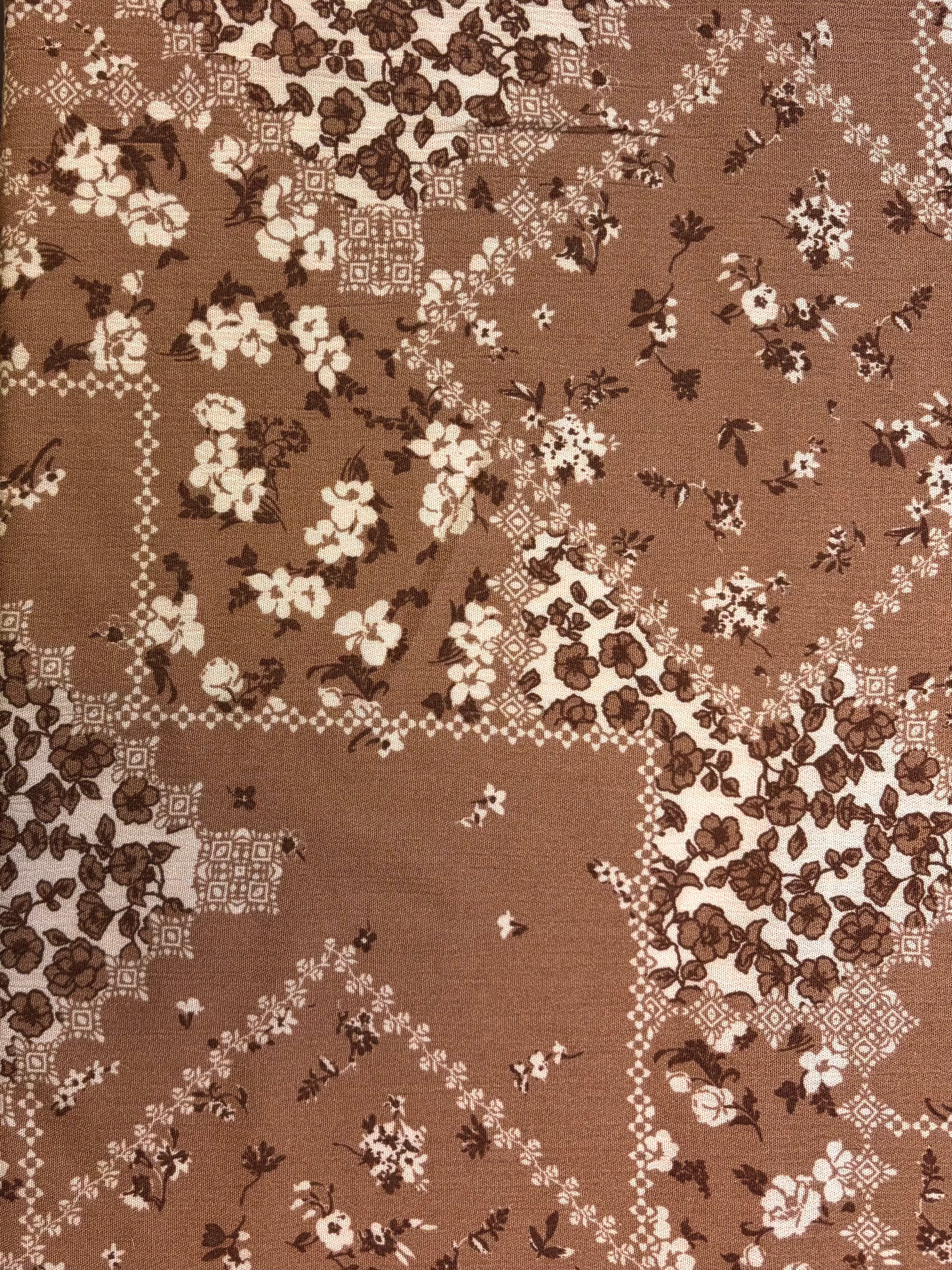 Chocolate Brown with Flowers | Rayon Crinkle
