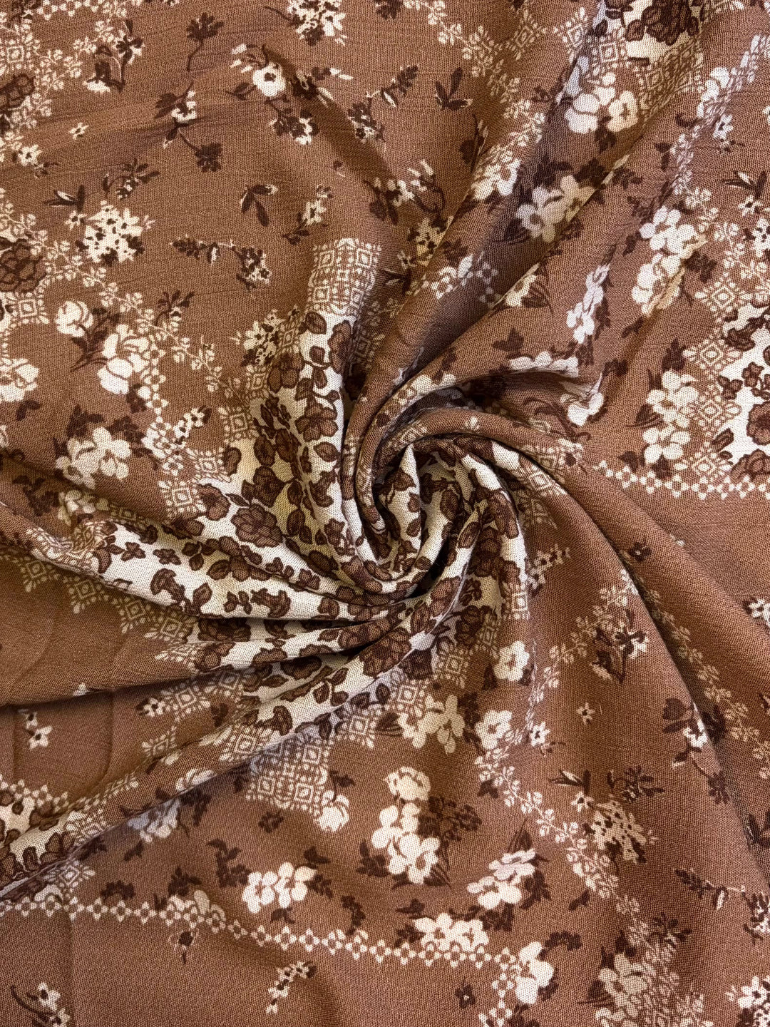 Chocolate Brown with Flowers | Rayon Crinkle