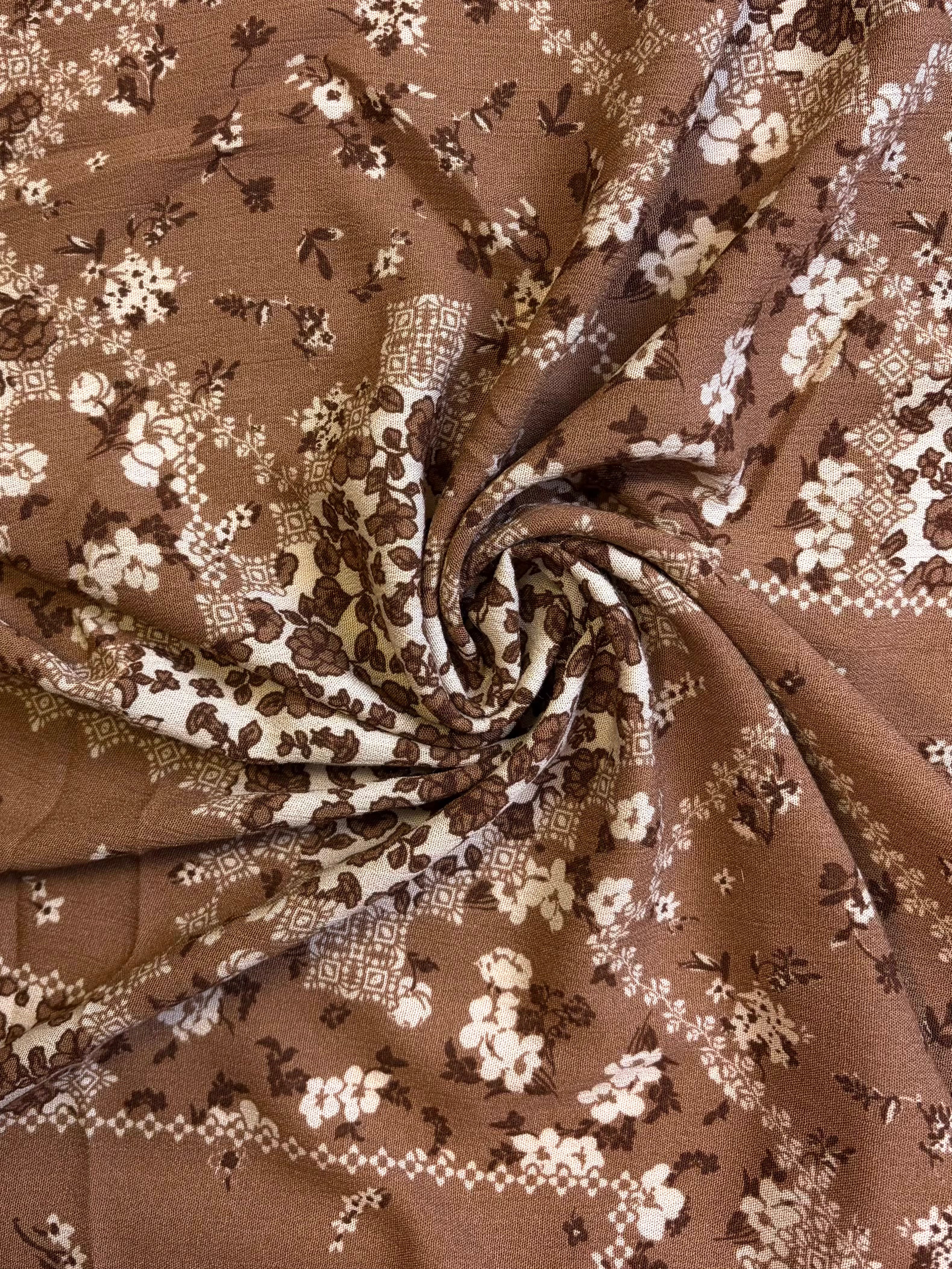 Chocolate Brown with Flowers | Rayon Crinkle