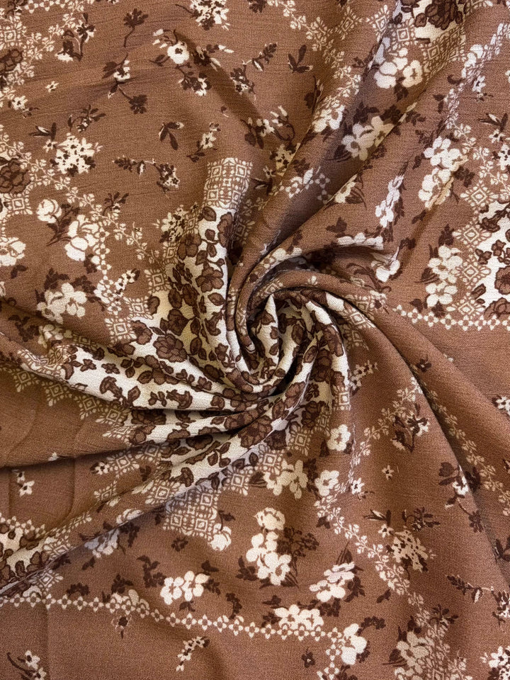 Chocolate Brown with Flowers | Rayon Crinkle