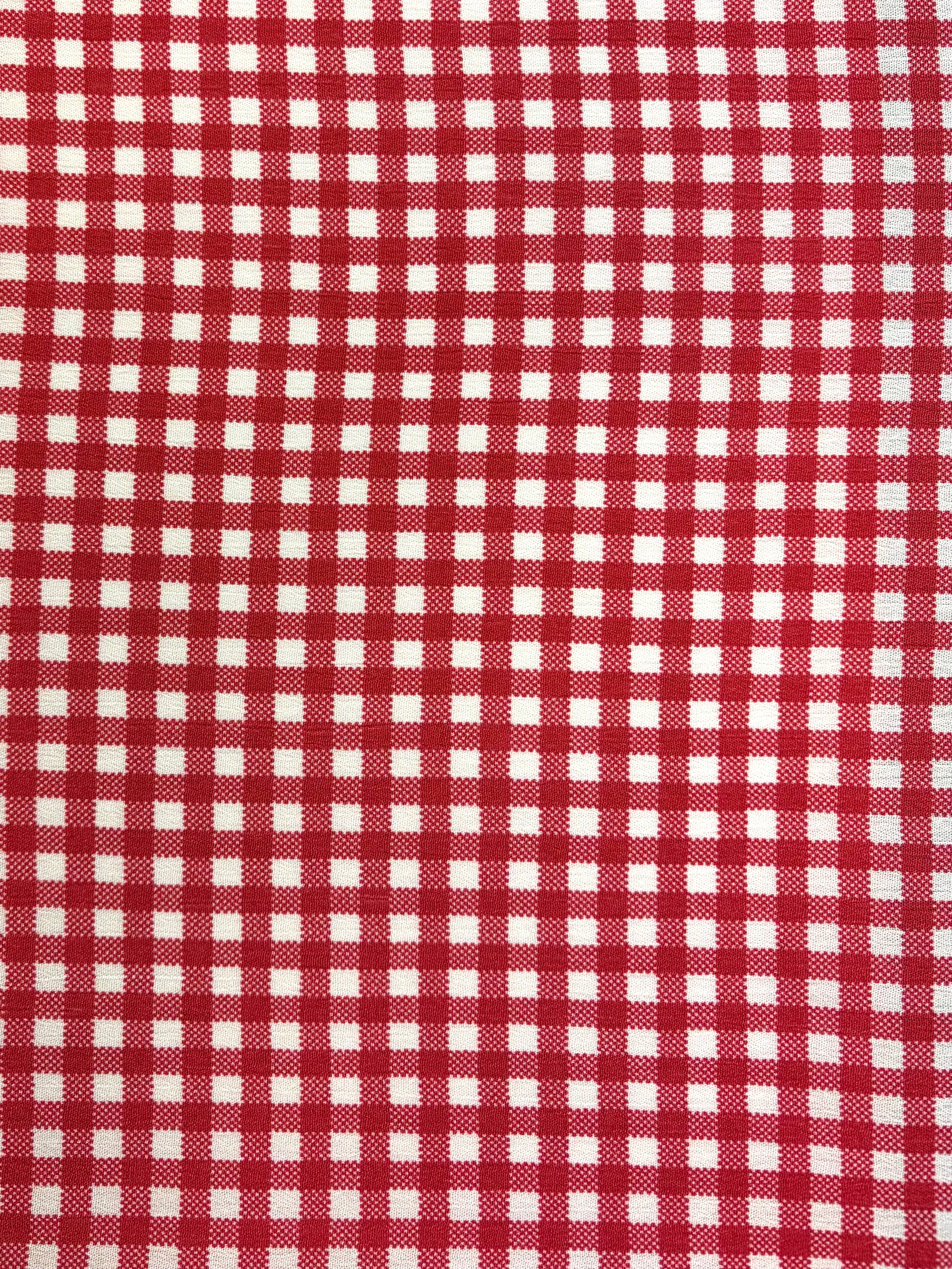 Mars Red Plaid on White Background | Rayon Crinkle