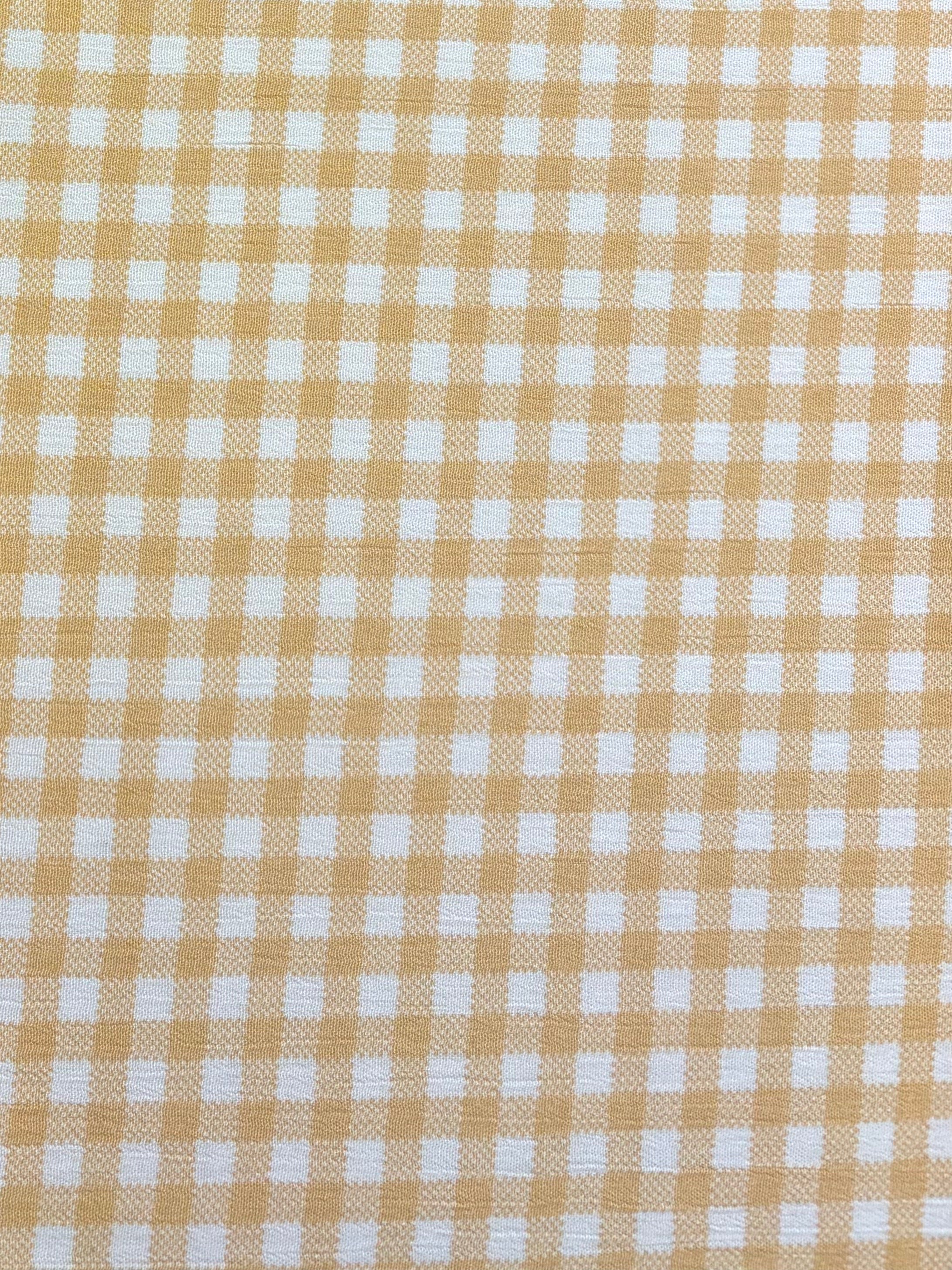 Mango Yellow Plaid on White Background | Rayon Crinkle