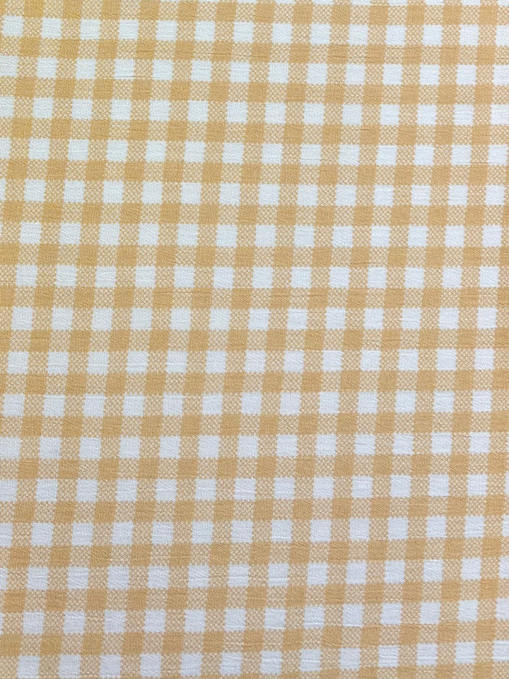 Mango Yellow Plaid on White Background | Rayon Crinkle