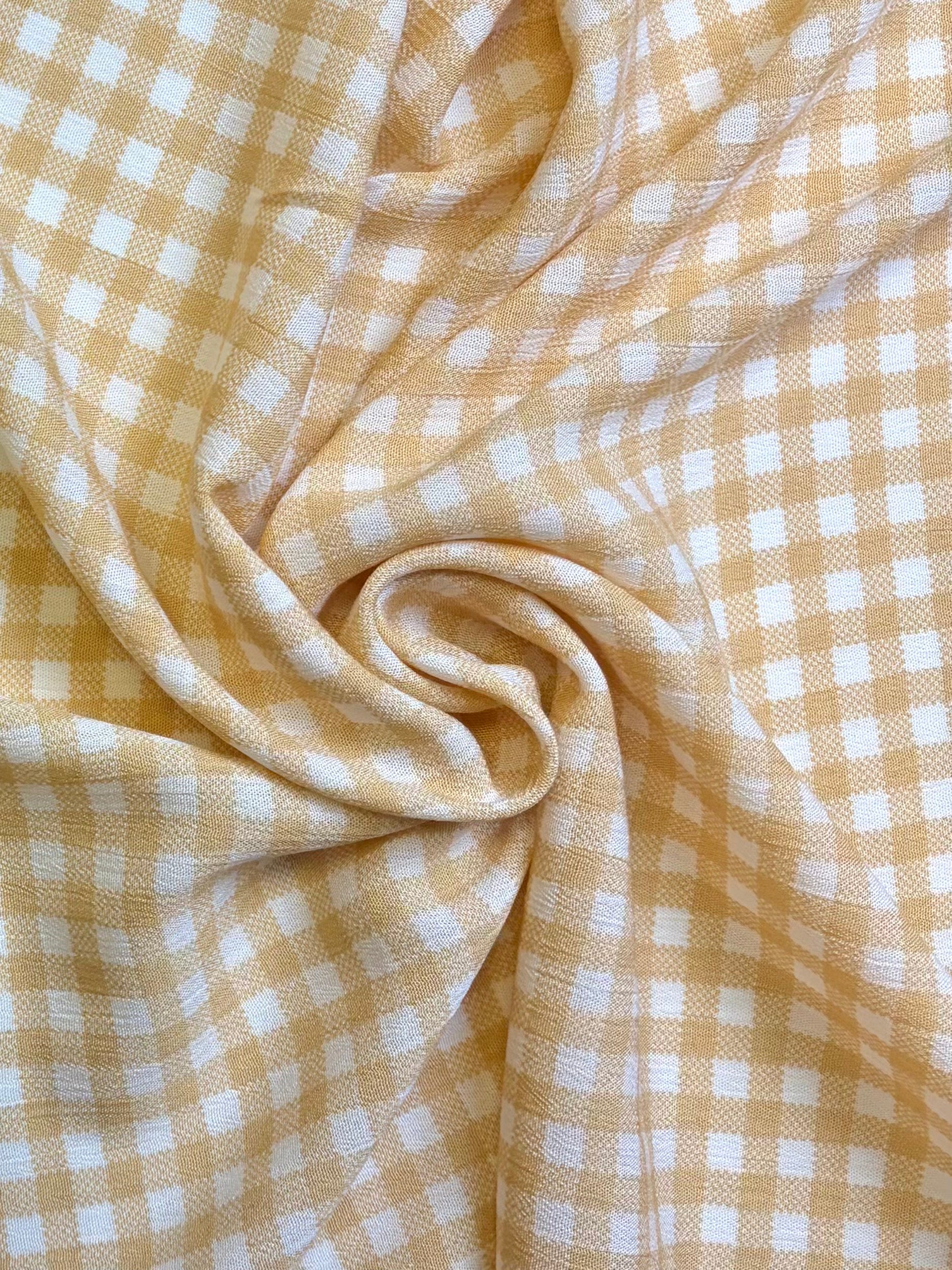 Mango Yellow Plaid on White Background | Rayon Crinkle