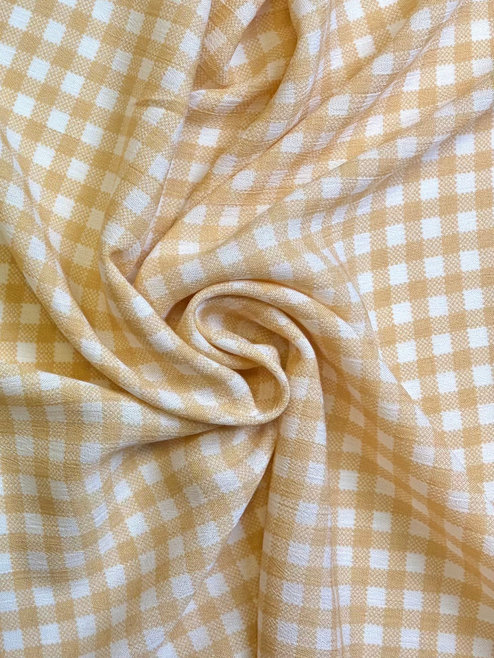 Mango Yellow Plaid on White Background | Rayon Crinkle