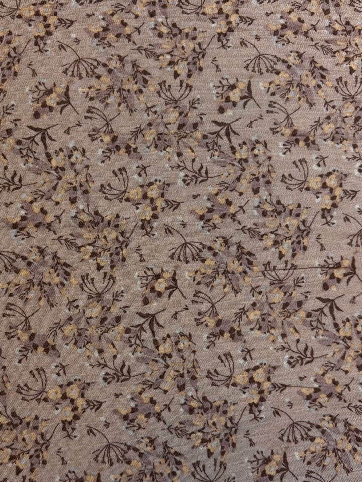 Yellow/Brown Floral on Beige | Rayon Crinkle