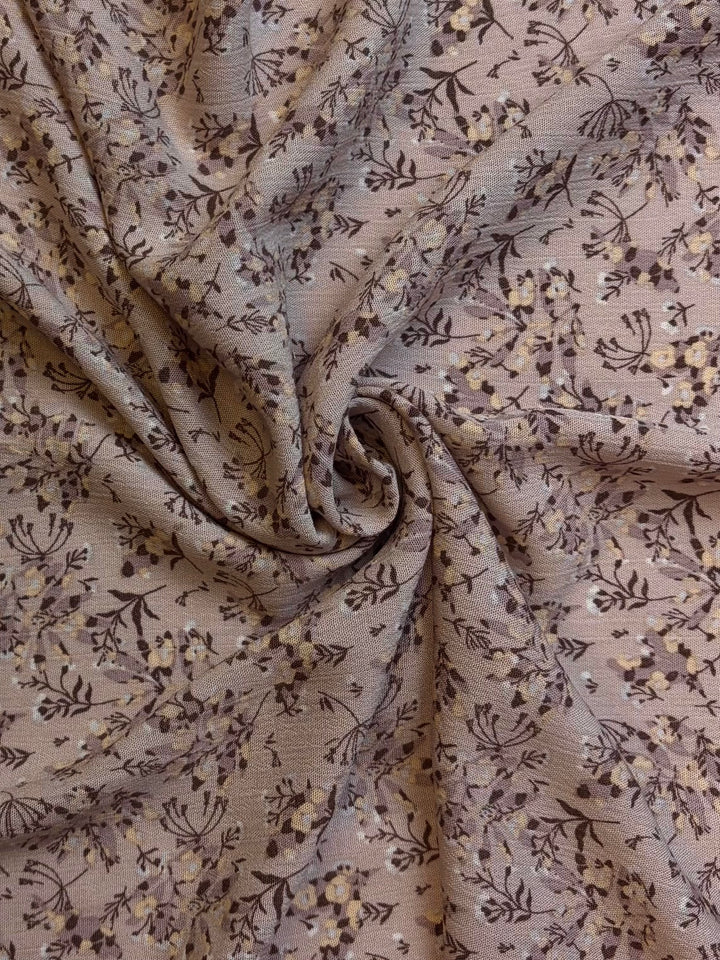 Yellow/Brown Floral on Beige | Rayon Crinkle