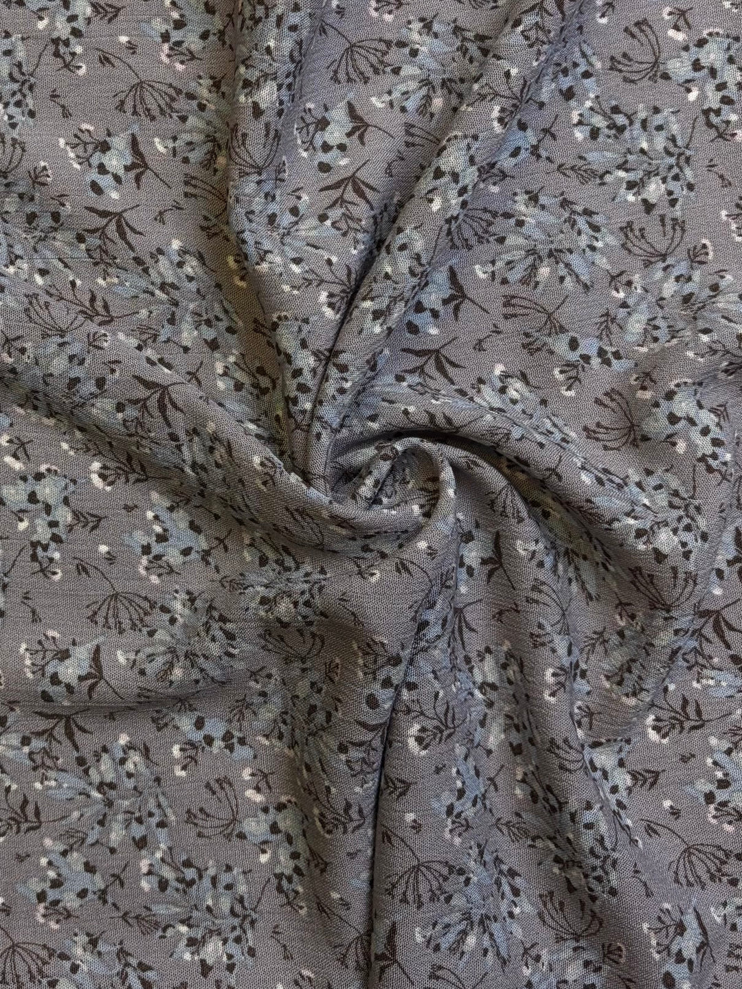 Blue Floral on Cool Gray | Rayon Crinkle