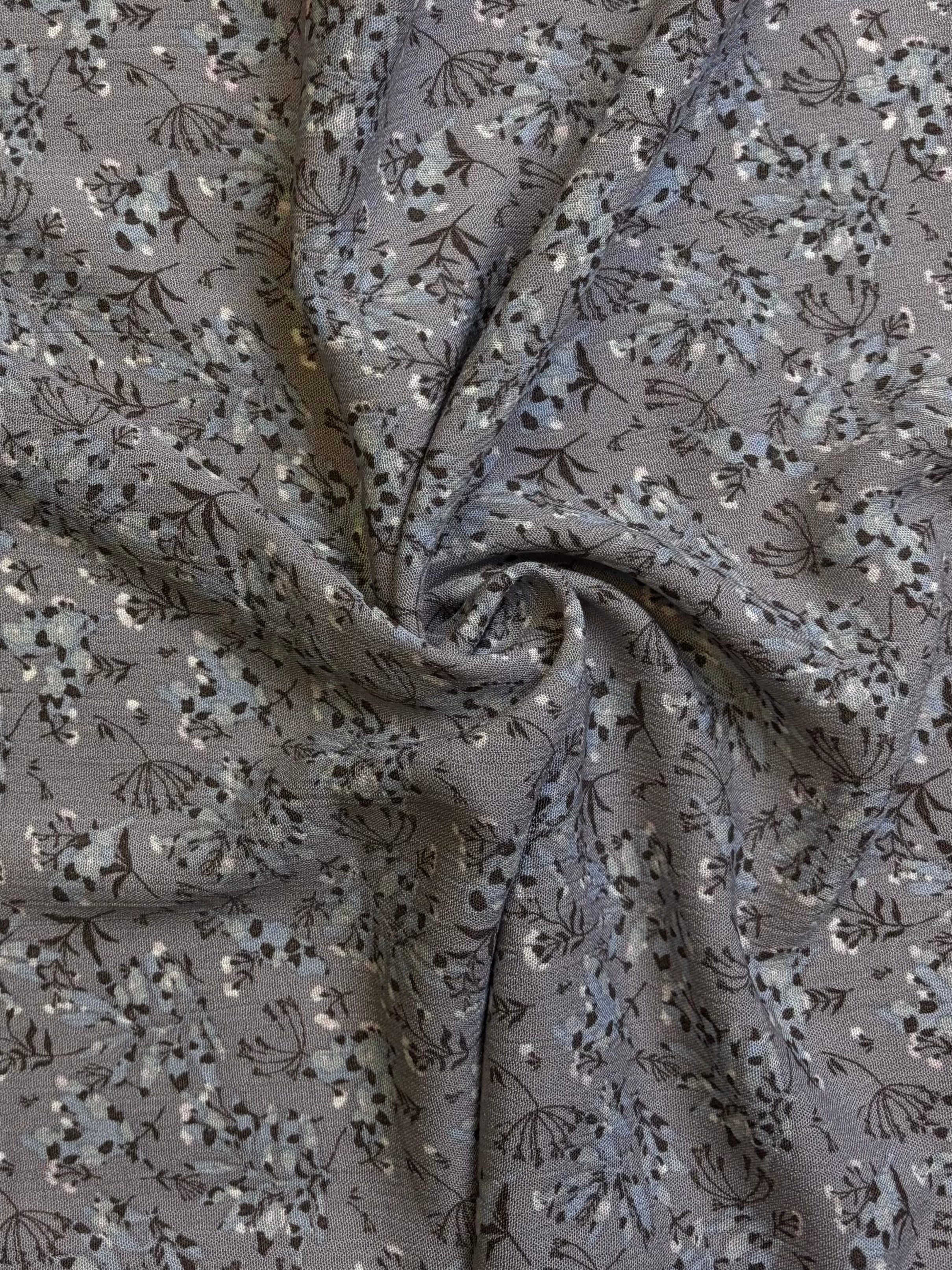 Blue Floral on Cool Gray | Rayon Crinkle