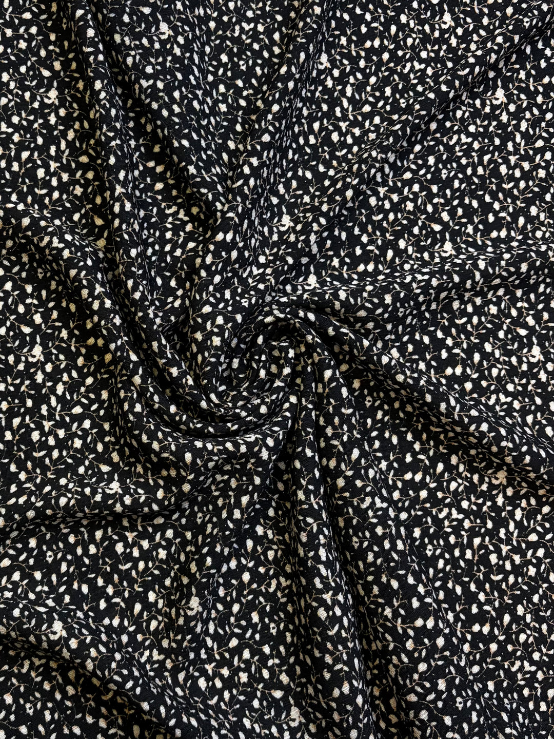 White Floral on Black | Rayon Crinkle