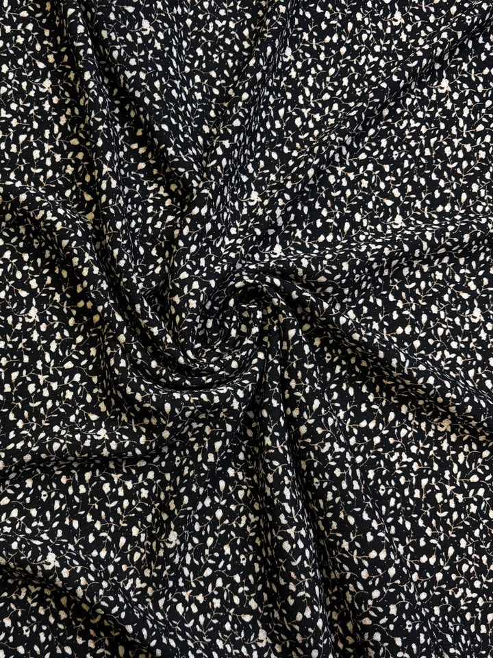 White Floral on Black | Rayon Crinkle