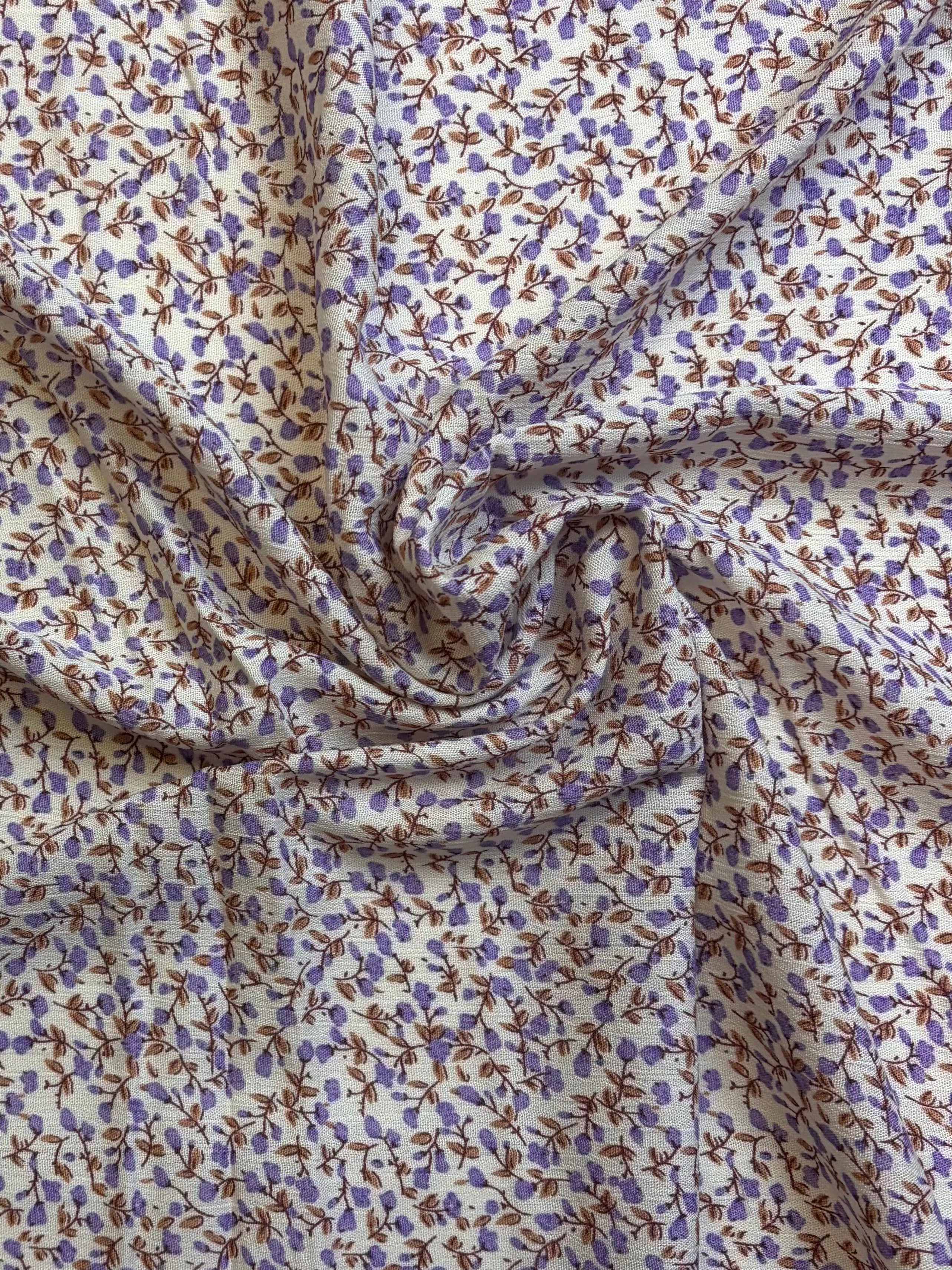 Lavender Flowers on White | Rayon Crinkle