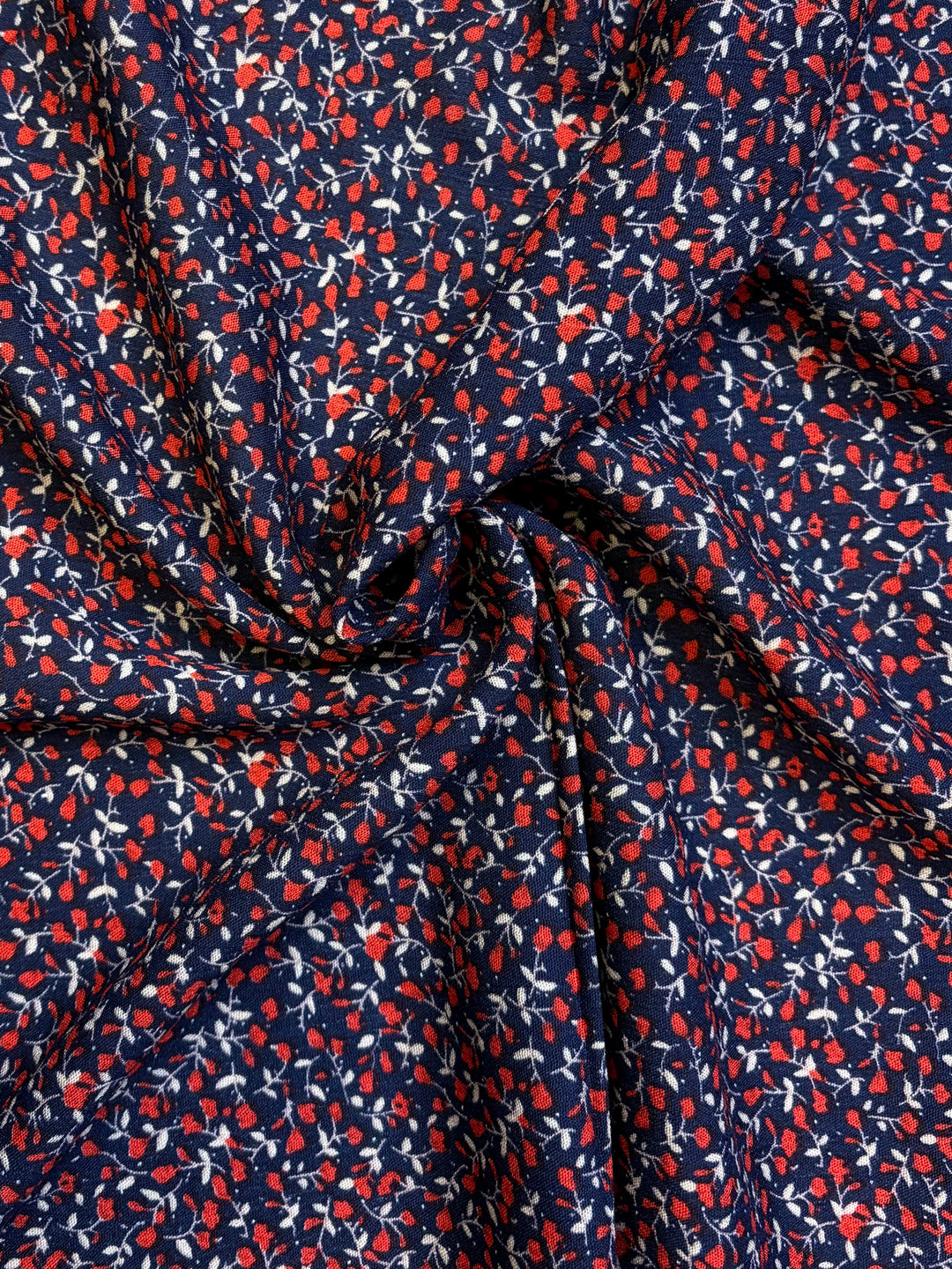 Red Floral on Navy | Rayon Crinkle