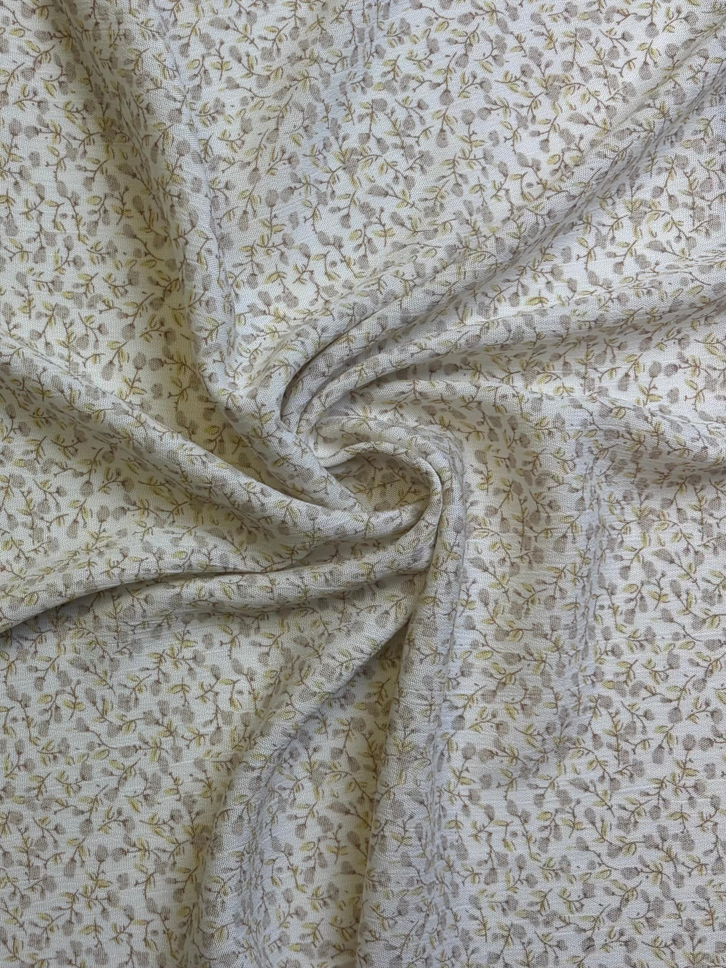Neutral Floral on Off-White | Rayon Crinkle